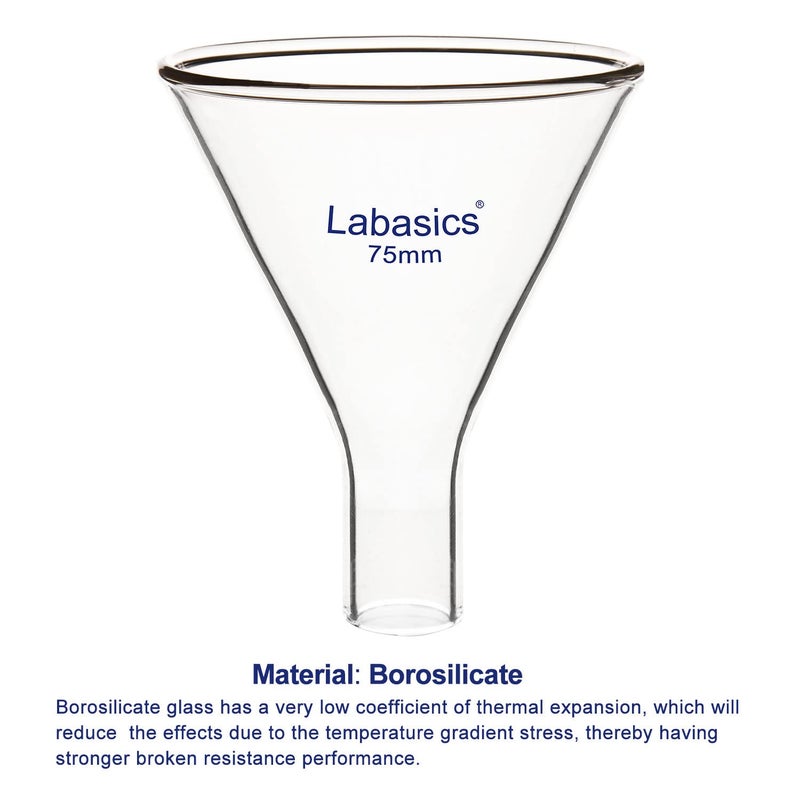 Labasics Glass Powder Funnel, Heavy Wall Borosilicate Glass Short Stem Funnel with 75 mm Top Diameter and 31 mm Stem Height - Image 3